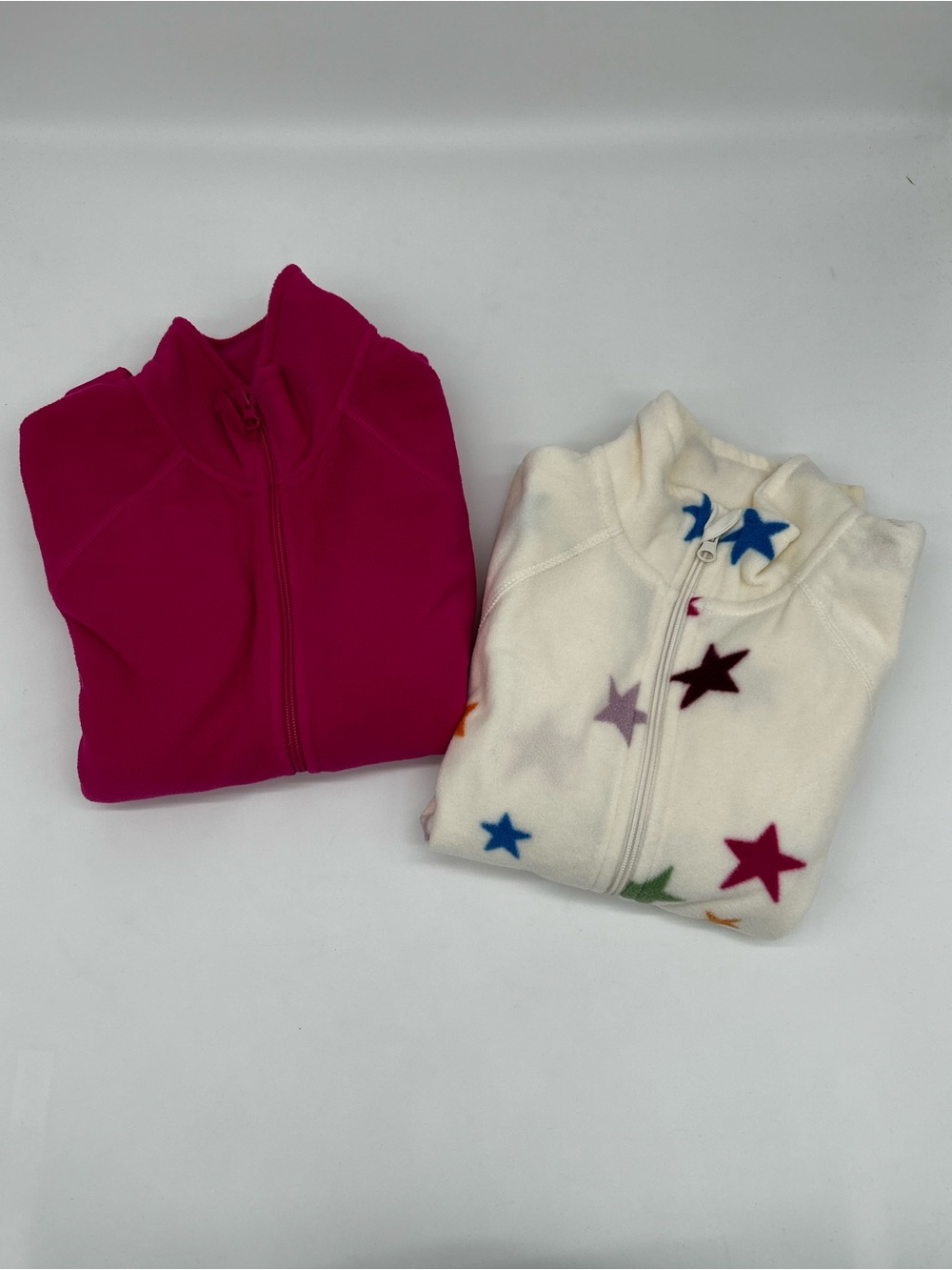 Girls' Fleece Zip-Up Hoodies Set of 2, Pink & White with Star Print Size L 10/12